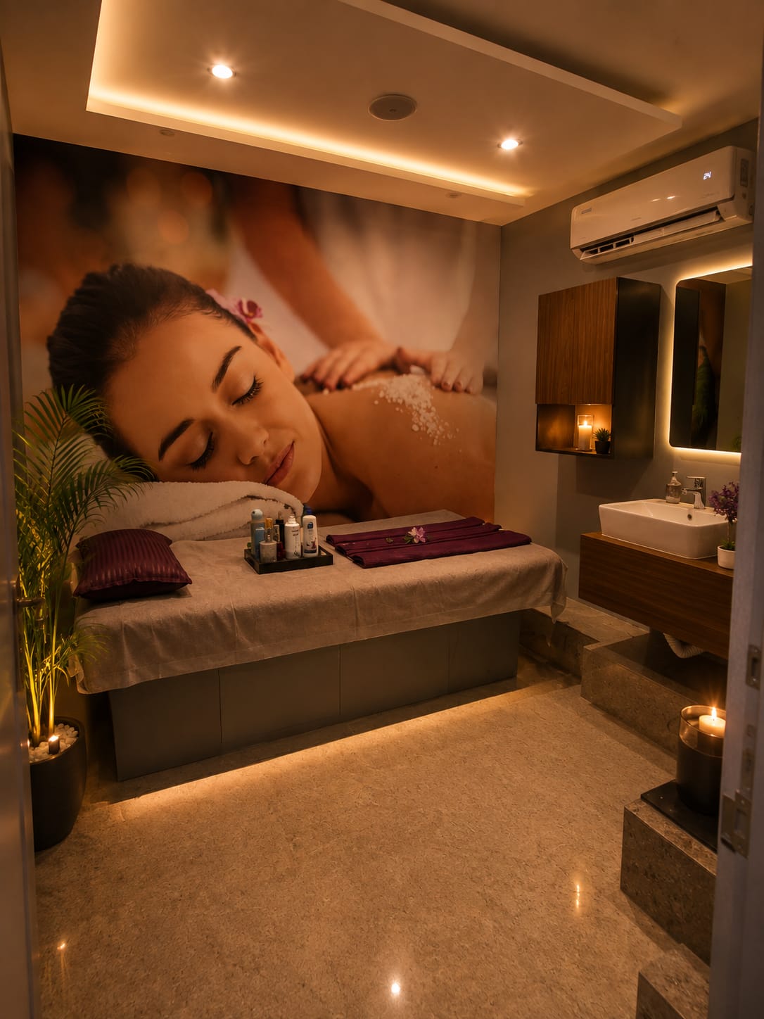 Tranquil massage room at Velvet Aura